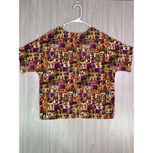 Vintage Che Studio Womens Large Abstract Geometric Short‎ Sleeve Button Back Top